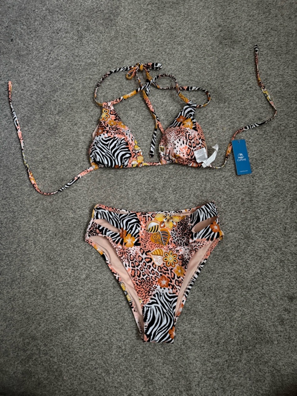 Cupshe Multicolor Animal & Floral Print Bikini - Pink, Orange, Black, White